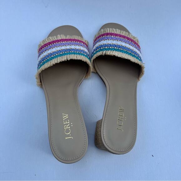 J.Crew Women’s  Classy Seasonal Style Woven Mule Raffia Rainbow Sandals Sz 8.5 - Picture 9 of 11